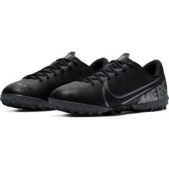 Nike Jr. Mercurial Vapor 13 Academy TF Soccer Cleat - Black/Cool Grey/Metallic Cool Grey -Gazelle Sports Shop AT8145 001 PHCFH001