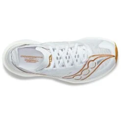 Saucony Women's Endorphin Elite Running Shoe- White/Gold- Regular (B) -Gazelle Sports Shop S10768 13 3